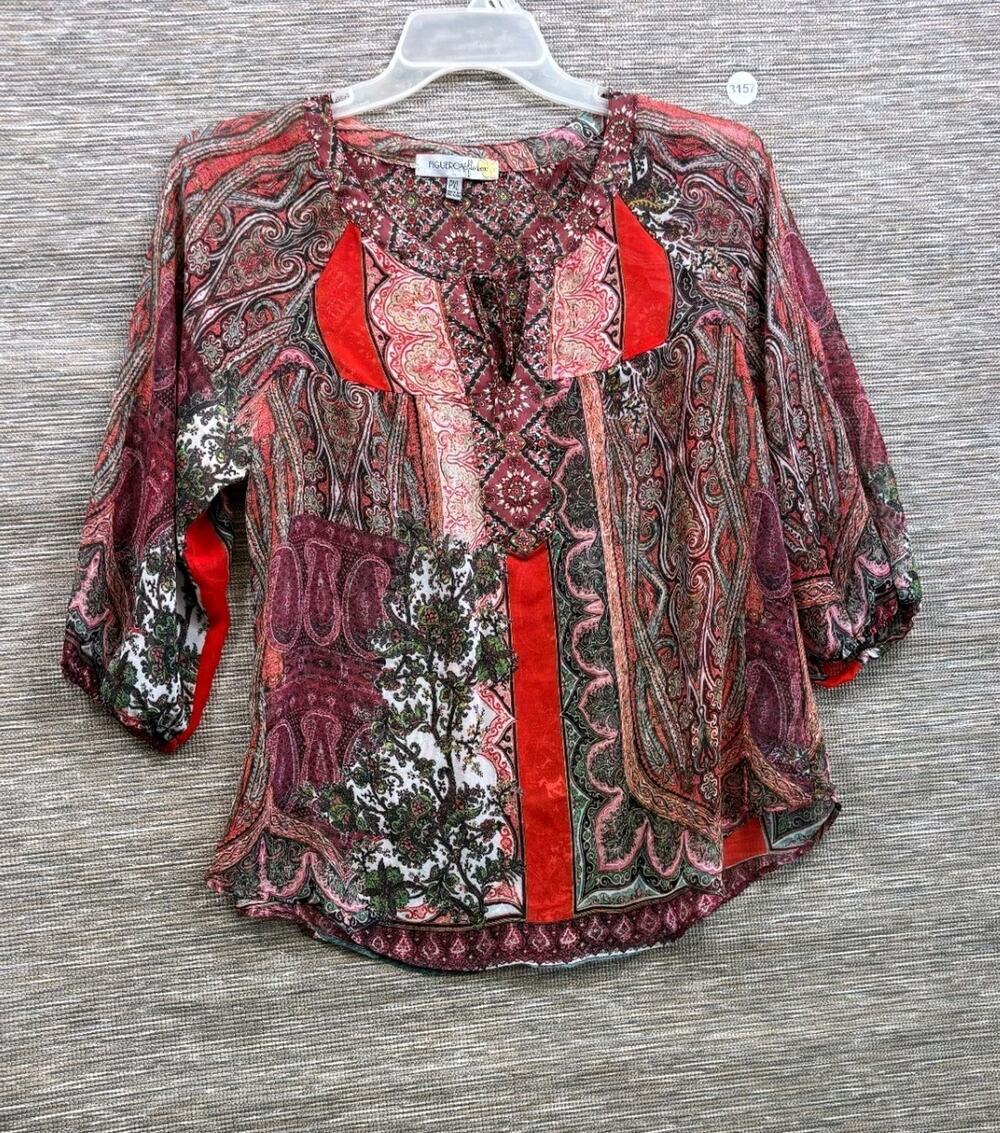 Figueroa & Flower Floral Boho Tunic Top Womens Size PXL Multicolor Geometric